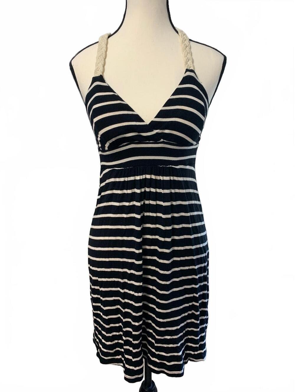 Pink Republic XS Black and White Striped Summer Dress with Rope Halter Neck